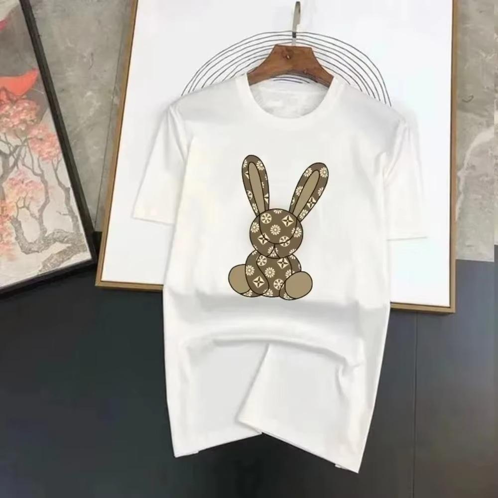 Rolig T-shirt med Kanintryck för Män Harajuku Kvinnor Kortärmade Toppar Mode Casual Oversized Kläder Nya Hip Hop T-shirts