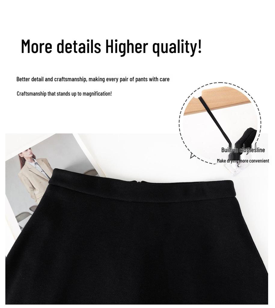 2025 New College Style Black A-Line Wool Skirt - Autumn/Winter Pear-Shaped Exclusive