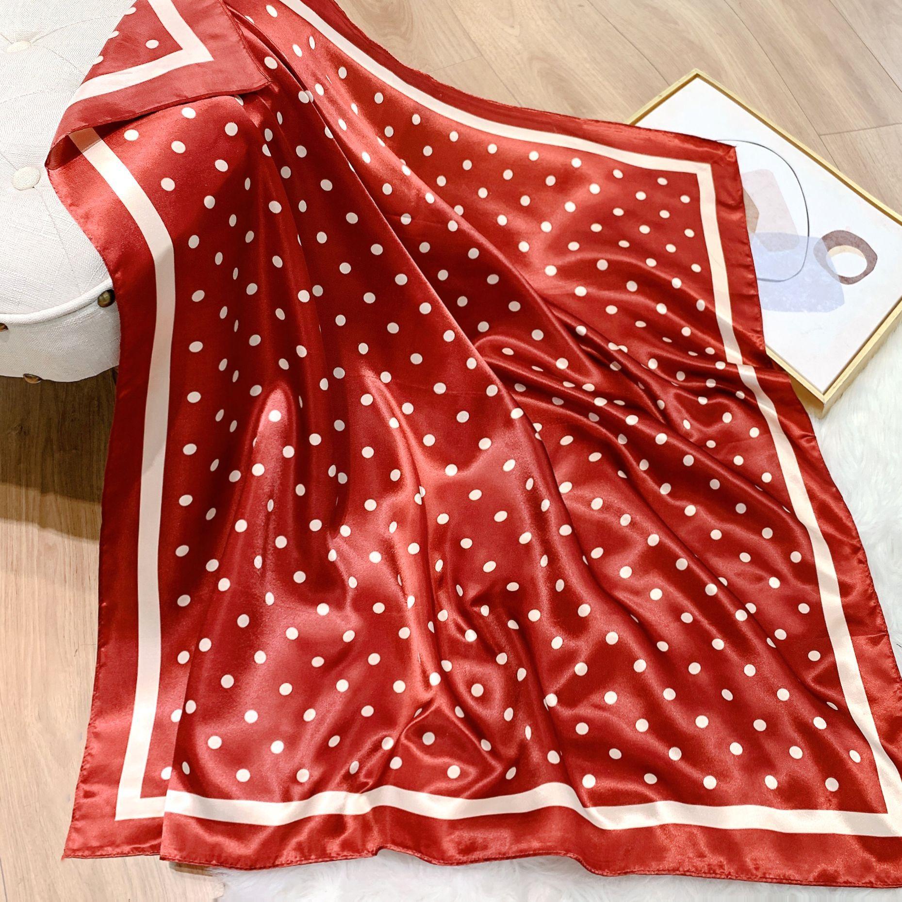 

Квадратный шарф с принтом в горошек для женщин, шелковая шаль, шейный платок, женские повязки для волос, повязки на голову, повязка на голову, атласный хиджаб, бандана 90x90cm