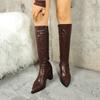 Autumn Winter Woman Knee High Boots Fashion Pointed Toe Long Boots Shoes Ladies Elegant Square High Heels Women's Knight Botas