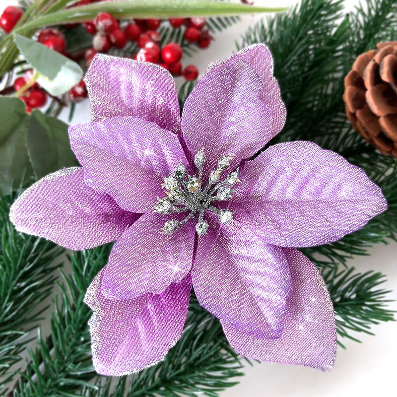 5/10Pcs 13cm Glitter Artificial Christmas Flowers Christmas Tree Decorations for Home Xmas Ornaments New Year Decor Fake Flowers
