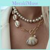 Seashell Necklace Boho Style Chunky Chain With Artificial Pearl For Summer Beach Vacation
