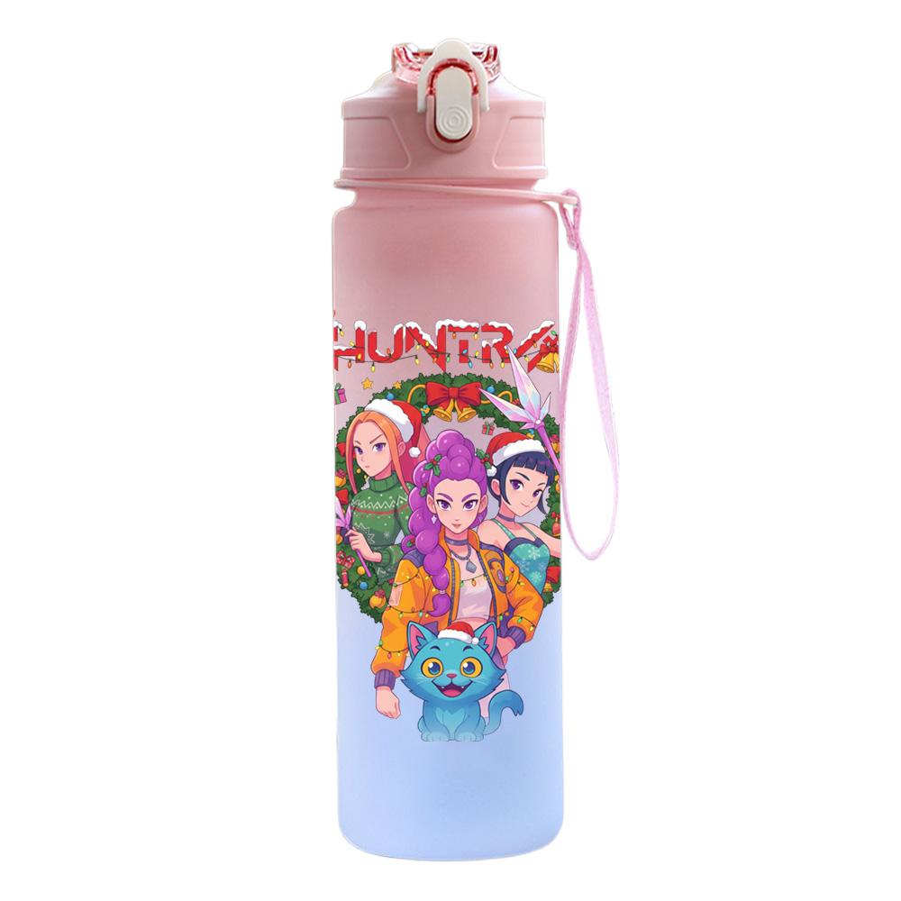 750Ml Water Bottle Christmas K-Pop Demon Hunters Printed Large Capacity Drinking Cup Portable Outdoor Sports Water Cup Children Kid Gift