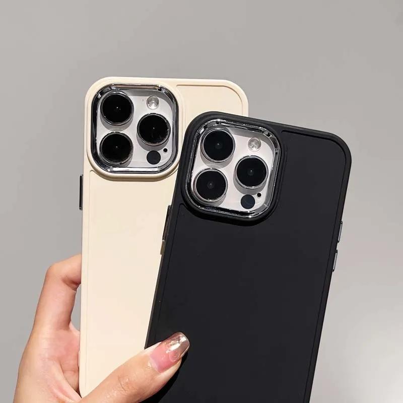 Galvanisierte Objektiv-Bumber-Telefonhülle für iPhone 15 Pro Max 14 13 12 11 Pro Max X XR XS Max 7 8Plus Einfarbige Silikon-Rückseite