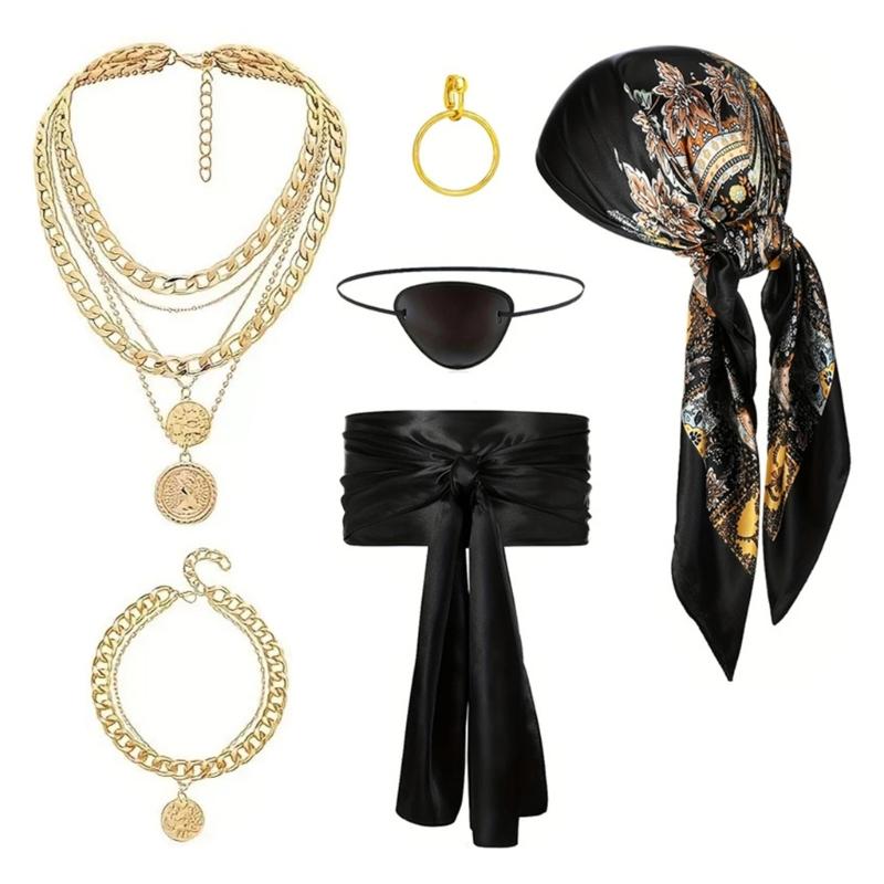 Pirate Roleplay Kit Headscarf Belt Jewelry Accessories Cosplay Costume Halloween Party Theme