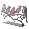 AEE2-Bunte Vögel auf Ast Schreibtischornamente, Mehrfarbiges Vogel-Buntglas-Metall-Schreibtischornament, Buntglas-Eisen-Ornament 28 X 8 X 15Cm