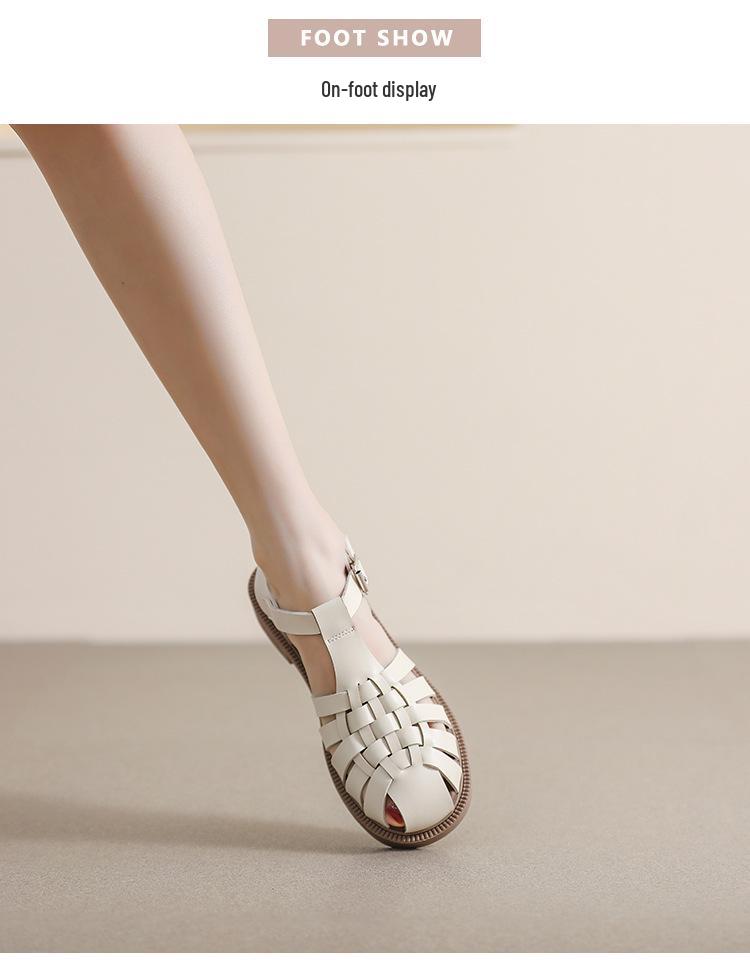 Women's Retro Woven Flat Sandals with Thick Sole & Closed Toe (Plus Size, Summer 2023)
