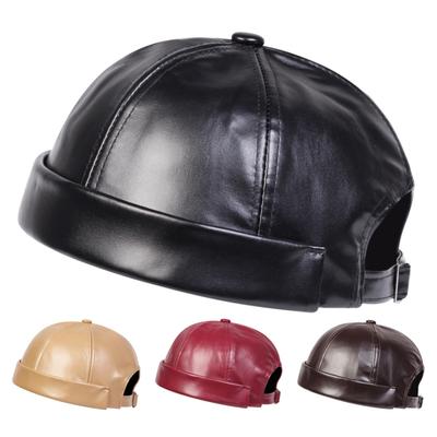Dome Hat Large Head Circumference Elastic Skull Hat Breathable Soft Comfortable Solid Color Faux Leather Mid-aged Man Hat