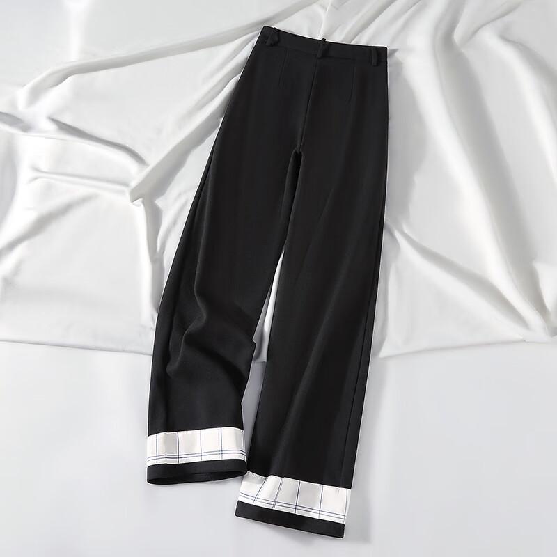 Women's High-Waist Wide-Leg Spliced Wool Blend Suit Trousers