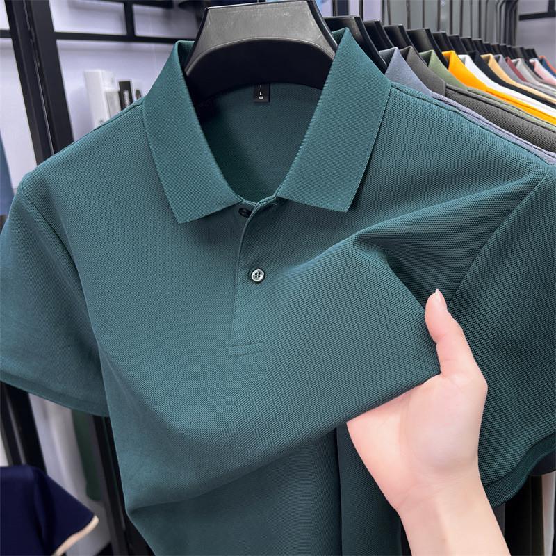 New Pure Cotton Men's High-End Polo Shirt - Short Sleeve, Lapel, Solid Color, Casual Summer T-Shirt