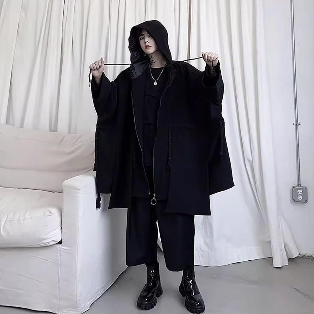 TOWYYO Poncho Einfacher Dolman-Umhang mit Ausgestellter Mehrlagiger Fleece Plus Harajuku und Modern Schmeichelhaft für und Winter Herren-Hoodie, Farbe, Kapuze, Ärmel,