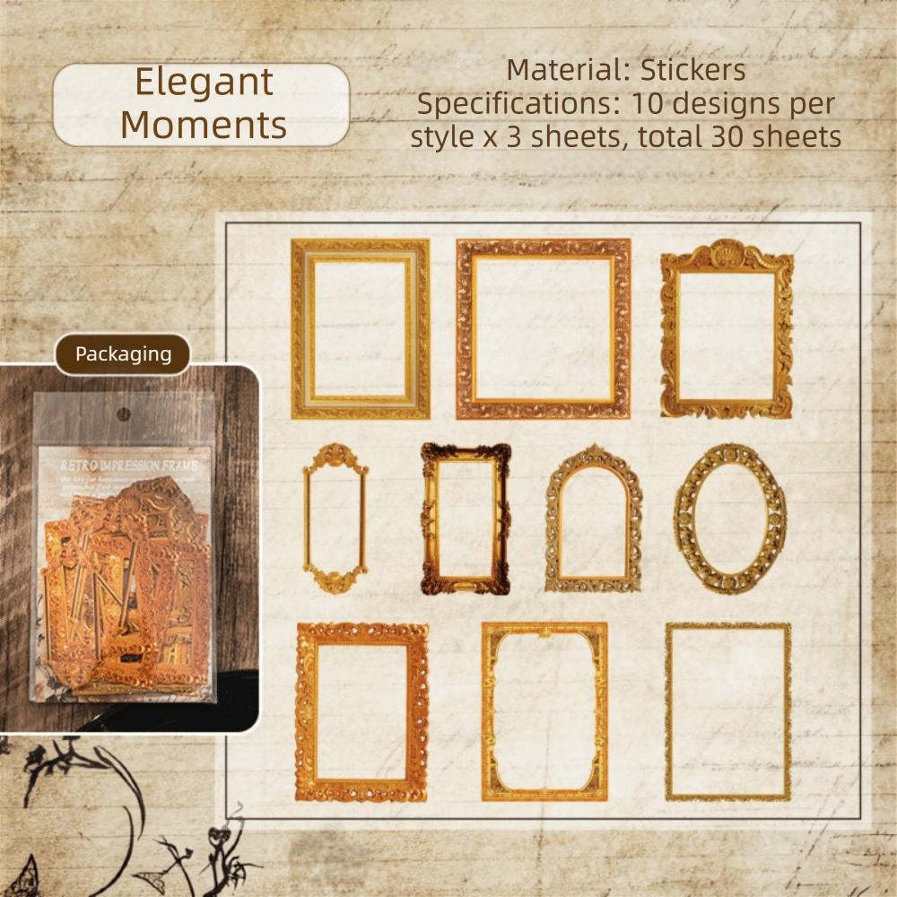 

30Pcs Vintage Style Vintage Cutout Frame Cutout Design 4 Themes Decorative Paper Frame Shape Relievo