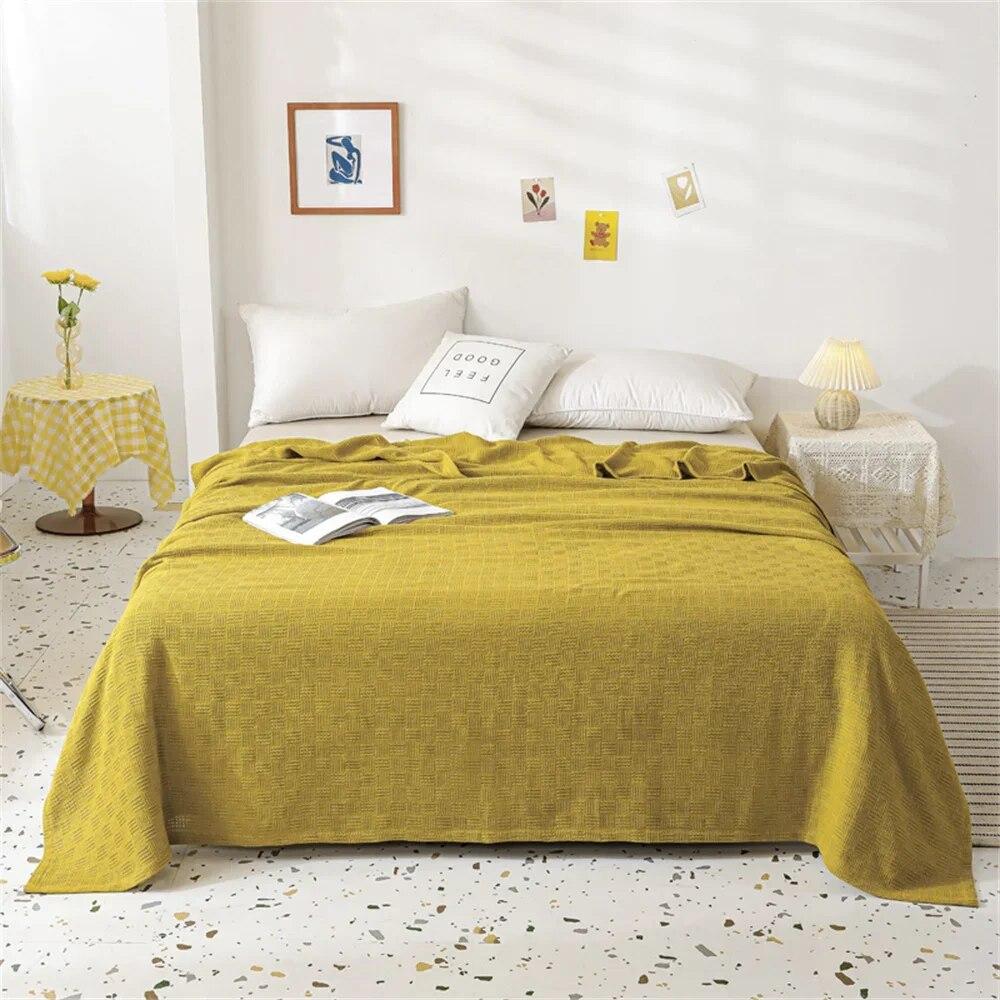Soft Cozy 100% Cotton Throw Blanket Wide 100cm/150cm/180cm/200cm Plain Knitted Sofa Bed Cover Bedspreads Home Decor Thin Blanket