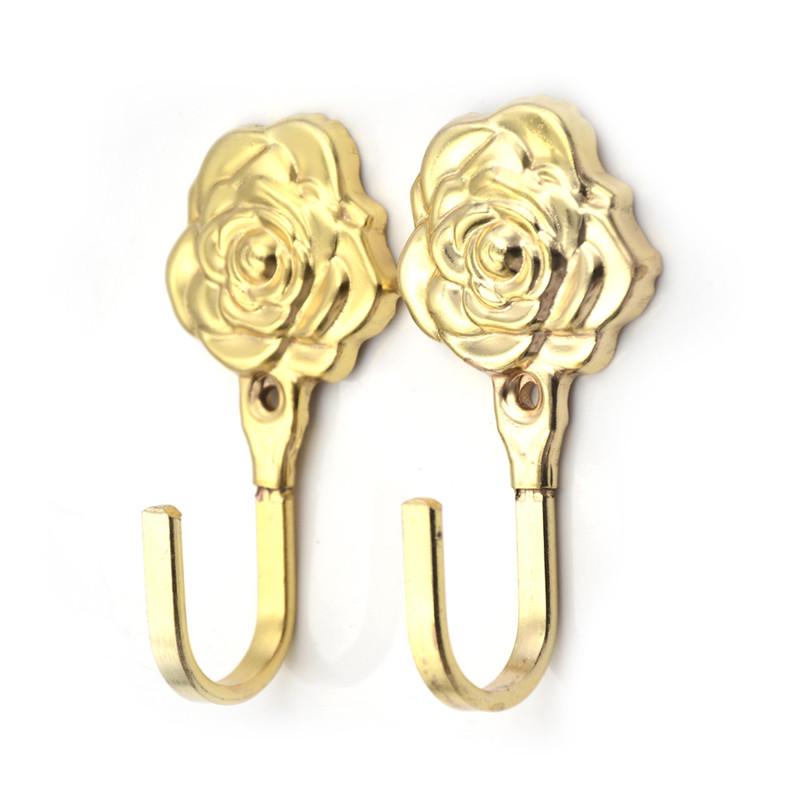2Pcs/Set New Rose Pattern Metal Curtain Hooks Home Wall Door Decorative Hook Backs