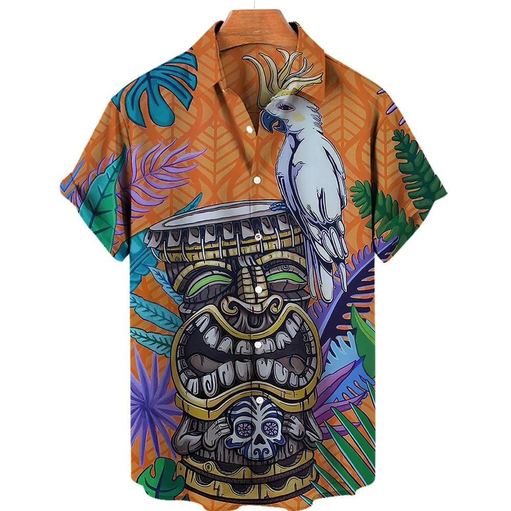 Men's Summer Short Sleeve Hawaiian Shirt Beach Holiday Print Shirt Top 100% Polyester Men's Street Style Short Sleeve Shirt
