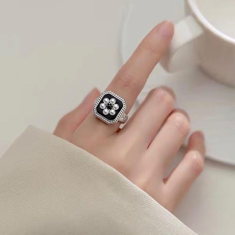 925 Silver Adjustable Rings For Women Flower Black Luxury Jewelry Vintage Wedding Accessories Jewellery Argent 925