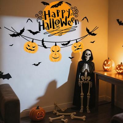 Halloween Fensteraufkleber Kürbis Fledermaus Wandaufkleber Wasserdichter Selbstklebender Aufkleber für Zuhause Wohnzimmer Geschäfte Bars