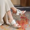 Fashion New Summer One-Line Rhinestone Buckle High Heels Women's Stiletto Pointed Toe Open-Toe Patent Leather Non-Slip Slippers