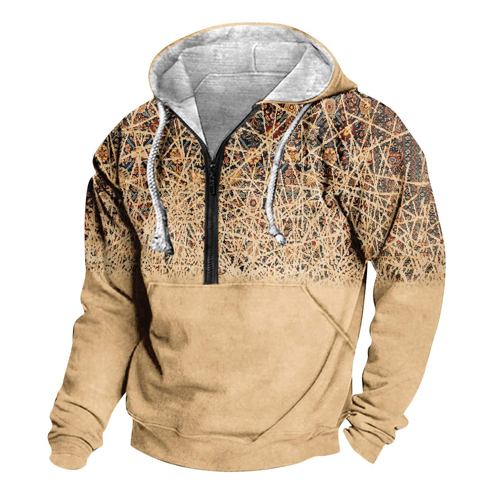 

Men s Outdoor Half Zip Hooded Long Sleeve T-shirt Casual Top L помаранчевий