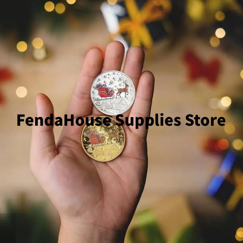 1PCS Merry Christmas Plated Gold Coin Santa Claus Colorful Star Snow Collectible Coins Christmas Souvenirs