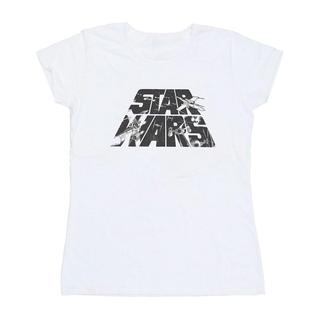 STAR WARS Camiseta feminina/feminina com logotipo Space Sketch de algodão