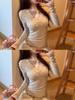 Apricot Lace V-Neck Long-Sleeve T-Shirt for Women - Spring Collection Slimming Top
