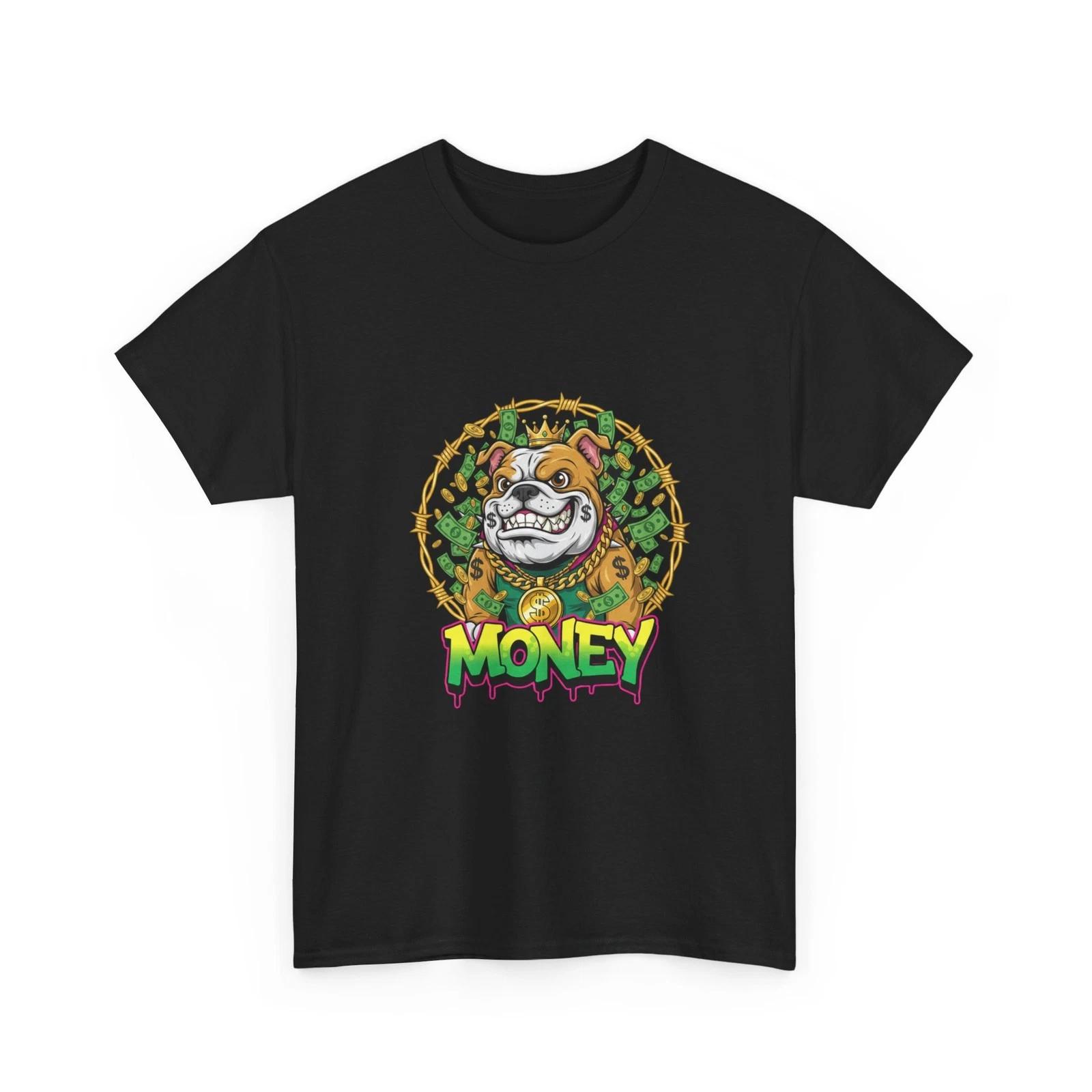 Grinning Bulldog Money Tee | Cartoon Dog, Cash Wreath, Cool Money T-Shirt Cotton XL