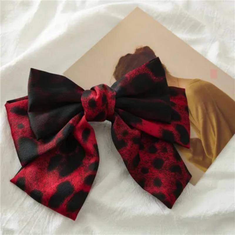Boutique Cloth Leopard Three Layers Big Bow Hairpin Spring Clip Barrettes Women Girls Hair Accessoriesr Headwear