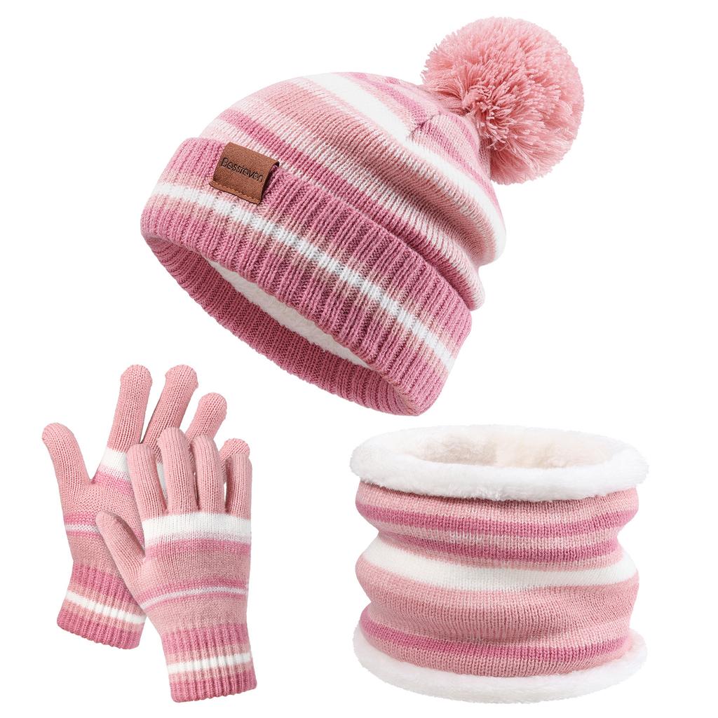 Barnas Hatt Skjerf Hansker Tredelt Sett Høst og Vinter Gutter og Jenter Fargekombinasjon Pluss Fløyel Varmt Skjerf Strikket Lue
