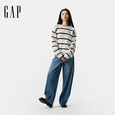 Women's Cotton Love Heart Logo Striped Knit Sweater