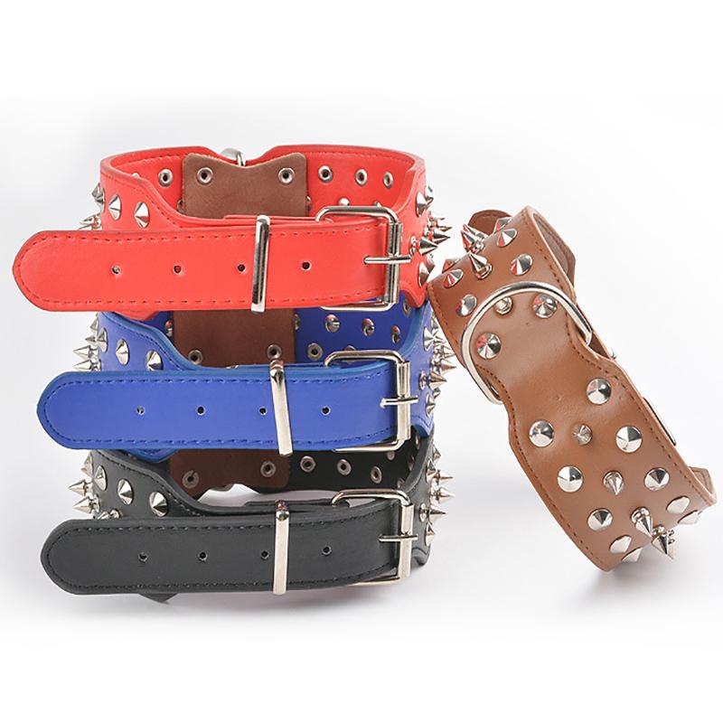 Classic Adjustable Wide Spiked Dog Collar,Rivet PU Leather Cat Dog Collars,Durable Spike Studded Pet Collar for Small Medium Large Breed