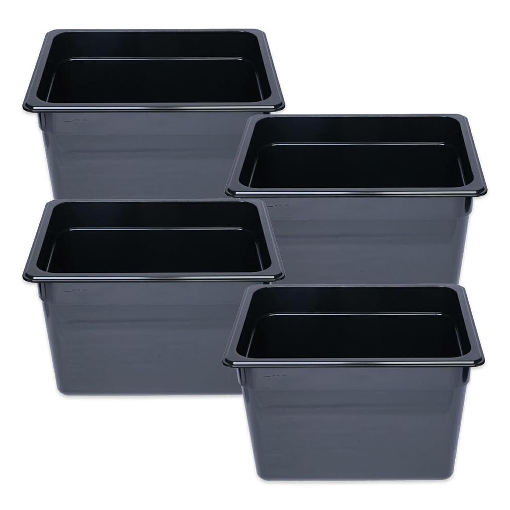Thunder Group Food Pan Depth 200mm Set of 4 Dishwasher Safe Durable Polycarbonate Commercial Black 1/2 PLPA8128BK-4S