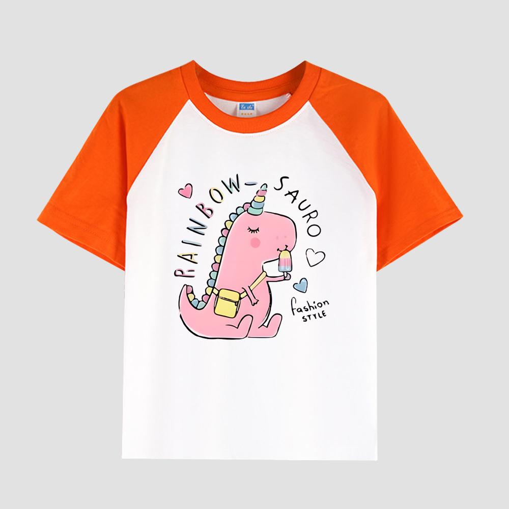 Barn T-shirt med tryckta blommor, kort ärm, rund hals, bomullstyg, flickors avslappnade stilfulla topp för sommaren