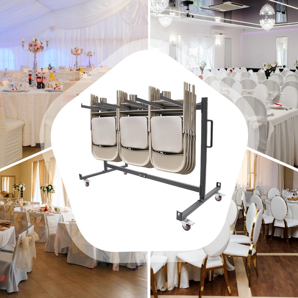 Folding Table and Chair Cart, Folding Chair Rack, Chair Rack with 4 Casters, 1* Folding Table and Chair Cart 4* Universal Wheels