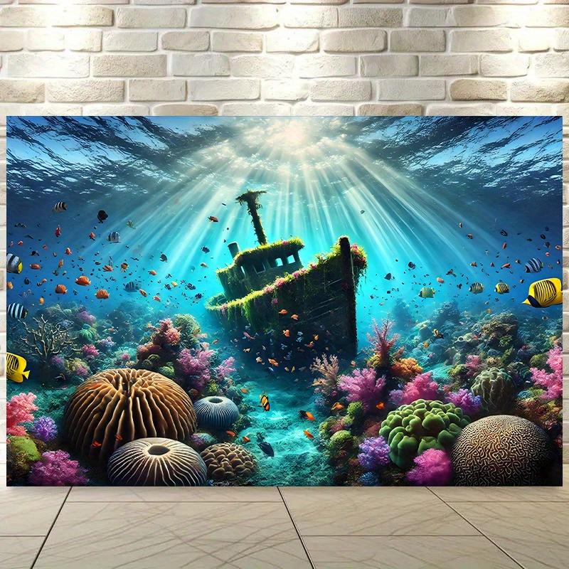 

Ocean Life Tapestry Vibrant Coral Reef and Sunken Ship Design for Marine Decor Perfect Wall Art for Living Room or Bedroom 74x94cm(29x37in)