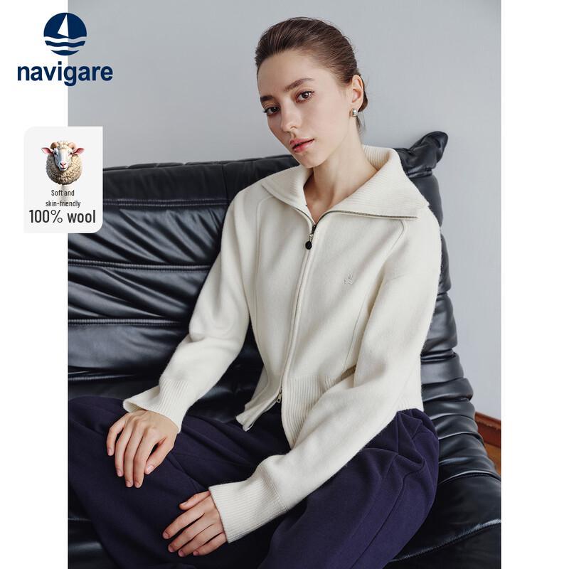 Navigare Women's Full Wool Double-Zip Knit Cardigan Jacket