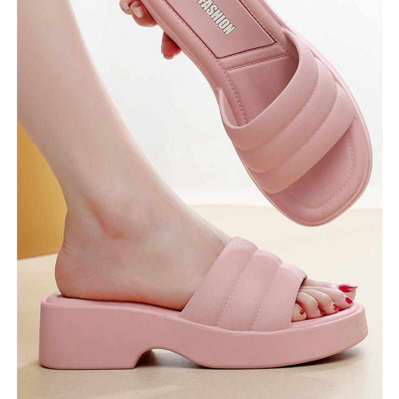 2025 Summer New Style Waterproof Thick Bottomed Flip Flops Fashionable Women's High Heels PVC Outsole