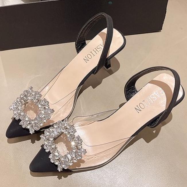 Fashion Spring and Autumn Fashion New Sexy Banquet Comfortable Crystal Transparent Solid Color Pointed Toe Women's High Heels Pumps