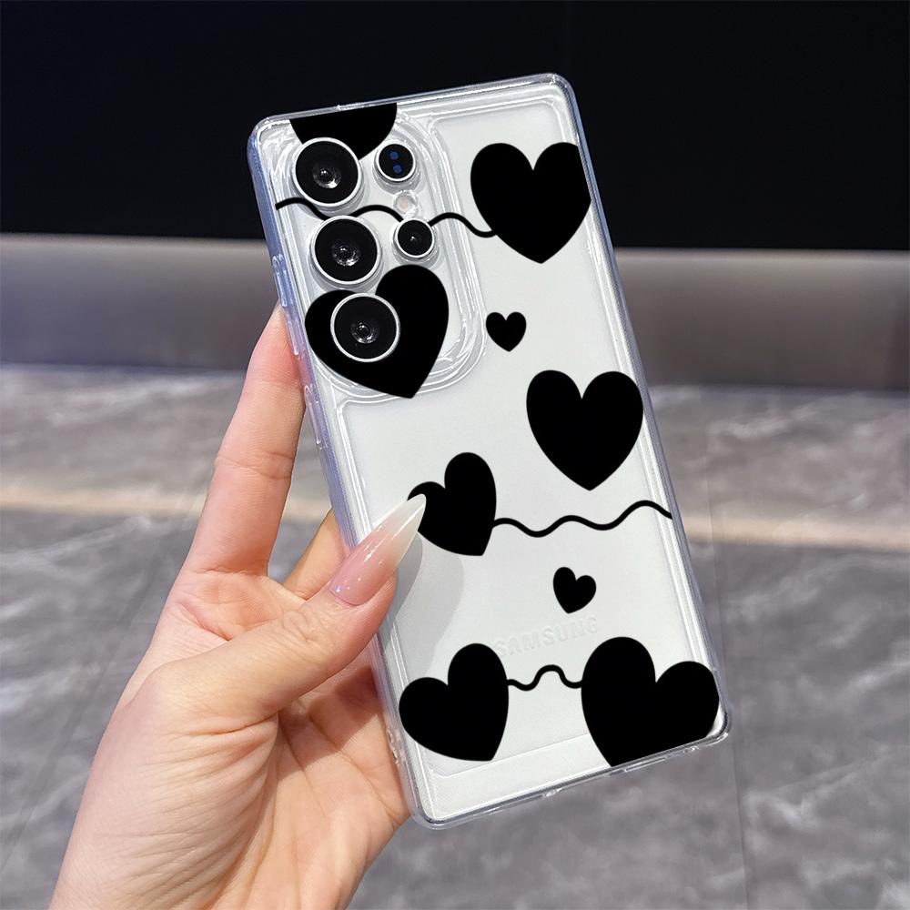 Black Heart Balloons on Strings Case for Samsung Galaxy S26 S25 S24 S23 S22 S21 S20 FE Plus Soft TPU Slim Fit Shockproof Cover