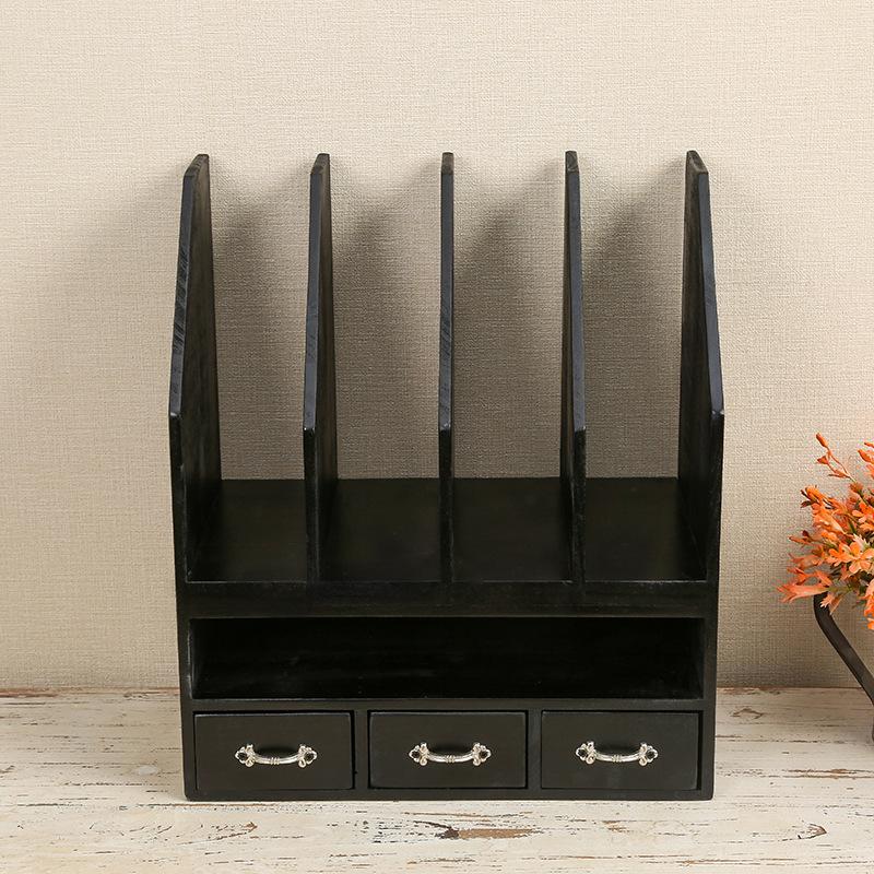 

Премиальный деревянный настольный органайзер для файлов с многоярусными выдвижными ящиками 35x31x18.5 cm чёрный