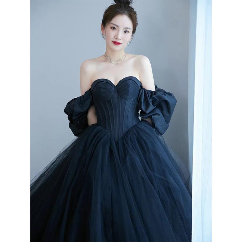 

Свадебное платье 2025 атласная одежда темперамент банкет свадебное платье юбка длинное легкое свадебное платье S чёрный