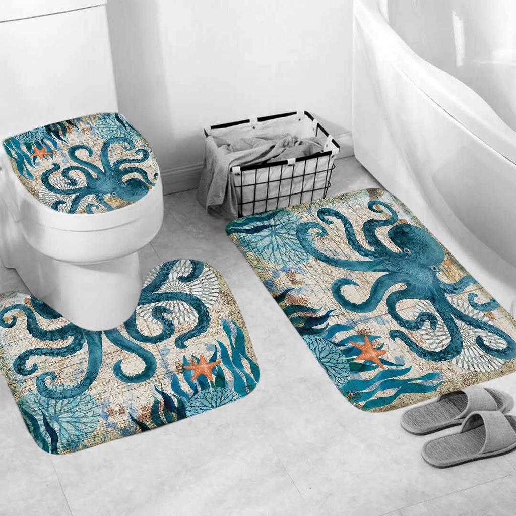 Eco-friendly Sea Turtle Octopus Shower Curtain Featuring Soft Polyester Fiber And Easy Installation Hooks