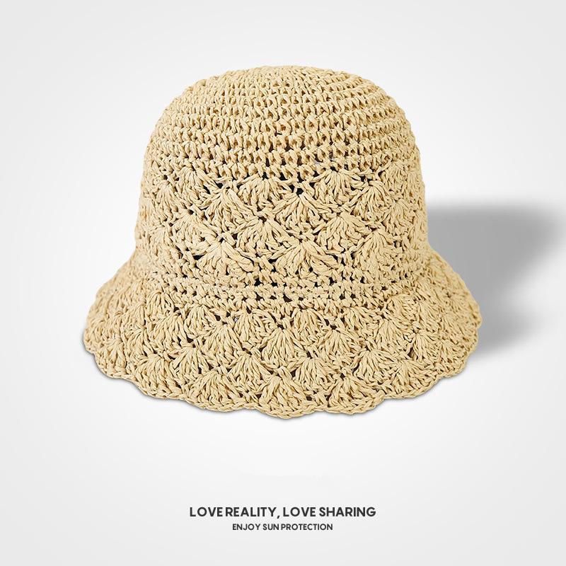 Dámský plážový letní slaměný klobouk s dutým slaměným kloboukem, sluneční klobouk, opalovací krém, módní skládací klobouk