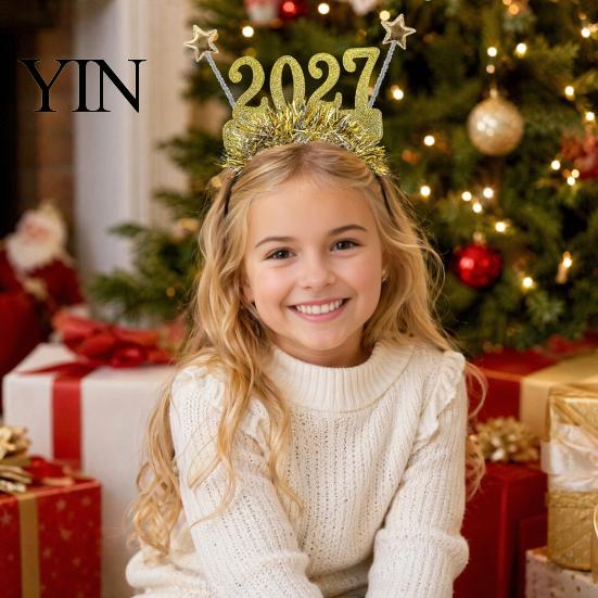 2027 Digital Headband Hair Hoop, Non-Slip with Adjustable Star And Number Design, New Year Eve Hoop Holiday for Christmas Parties Adults Kids