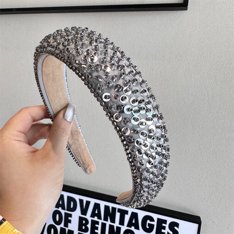 Glitzer Pailletten Perlen Schwamm Verdicktes Stirnband für Frauen Luxus Gebrochene Kristallperle Haaraccessoire Kopfwickel Erwachsenen Haarband