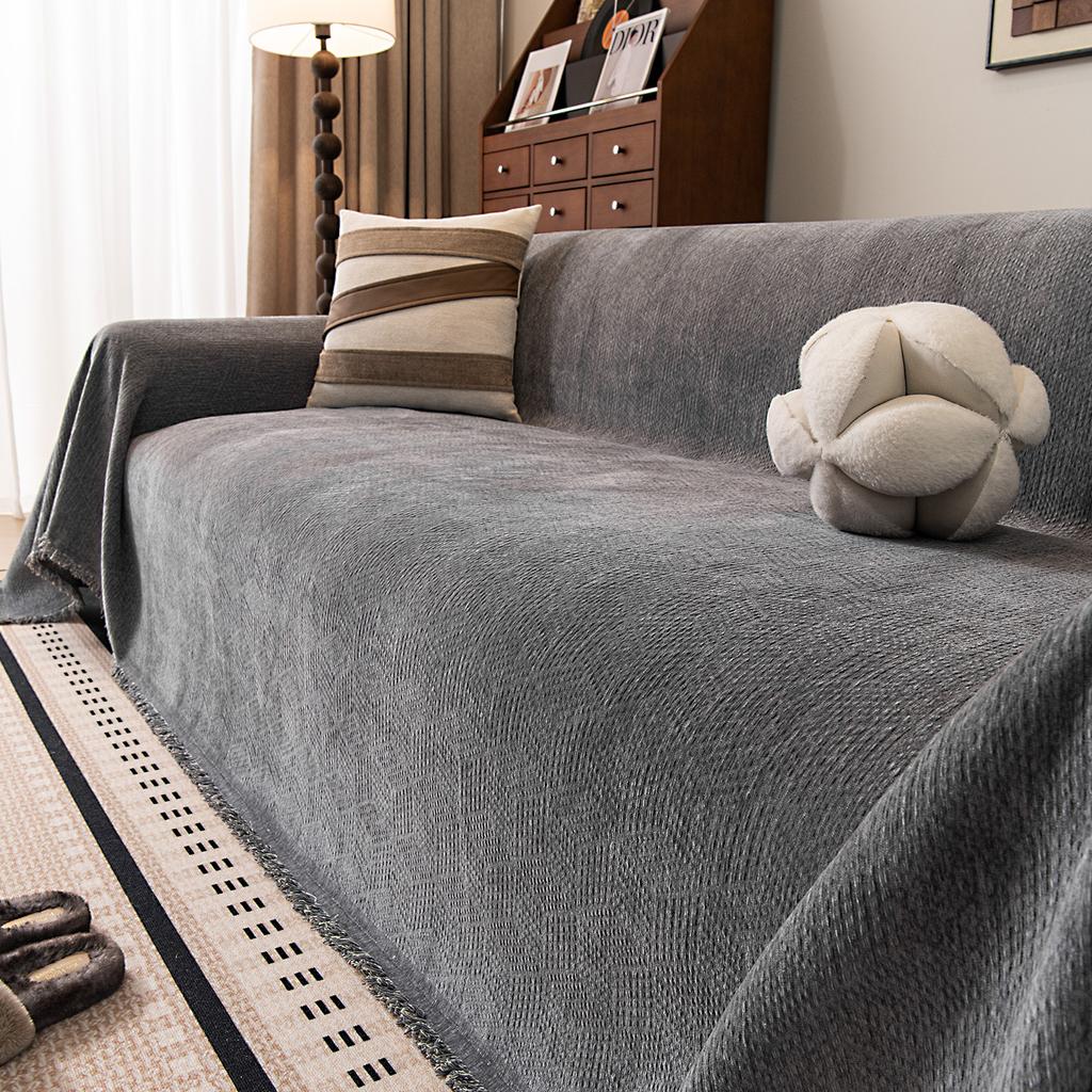 1Pc Solid Color Sofa Cover Fabric Modern Simple Autumn And Winter Thickening Integrated Home Textile Products