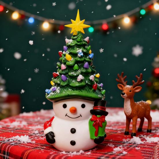 Christmas Cartoon Snowman Ornament USB Powered Glowing Xmas Tree Topper Snowman Figurine Home Office Holiday Party Decoration
