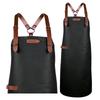 Waterproof PU Leather Hanging Neck Apron - Oil-Proof BBQ & Barista Style