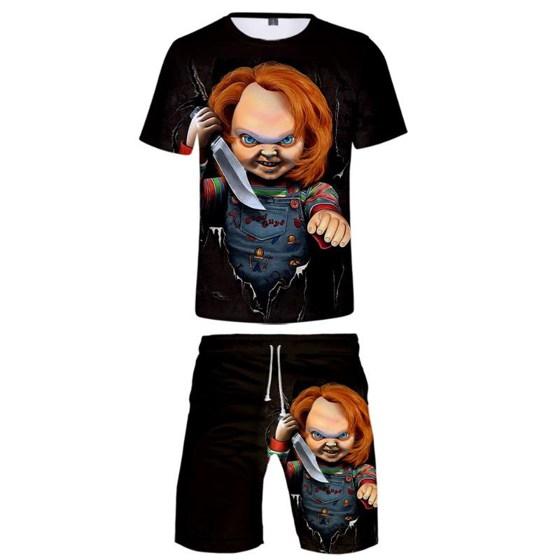 

Horror Movie Chucky sets 2 Piece Set Summer Short Sleeve t shirt+Shorts Fashion suit Streetwear Clothes S