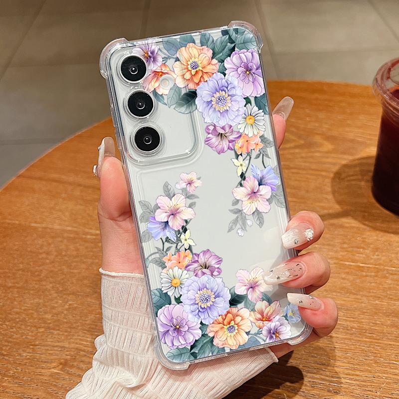 Flowers Floral Pattern Phone Case For Samsung Galaxy S26 S25 S24 S23 Ultra S22 Plus S21 S24 S25 FE Clear Shockproof Soft Cover